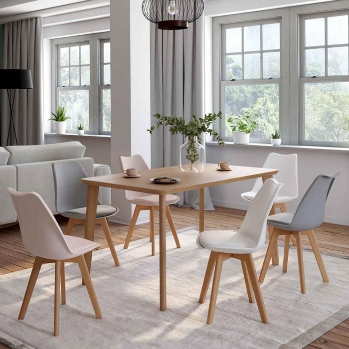 IDMARKET Set of 6 SARA Scandinavian dining chairs, pastel pink x2, light grey x2 and white x2