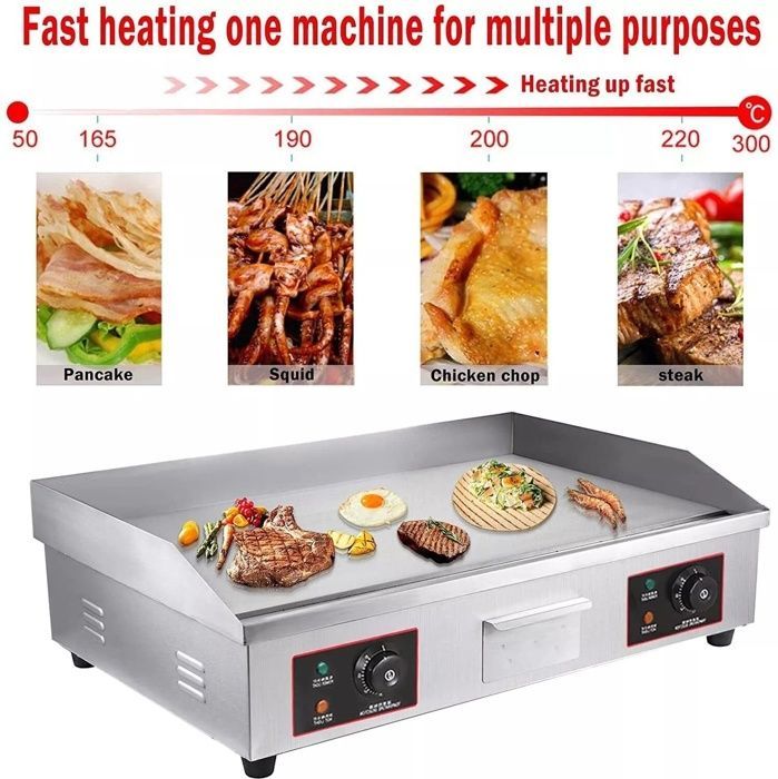 Plancha Électrique Commerciale 4400 W 50-300°C Plancha Inox Extra Large Plaque de cuisson électrique 73x40x23cm