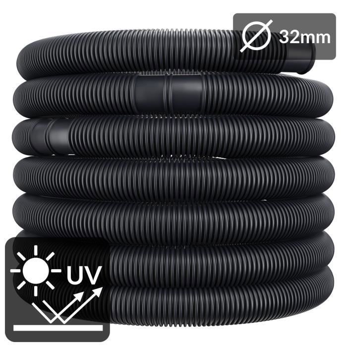 Tuyau de piscine 10m Ø32mm noir flexible avec manchons de séparation tuyau pour pompe tuyau eau arrosage bassin