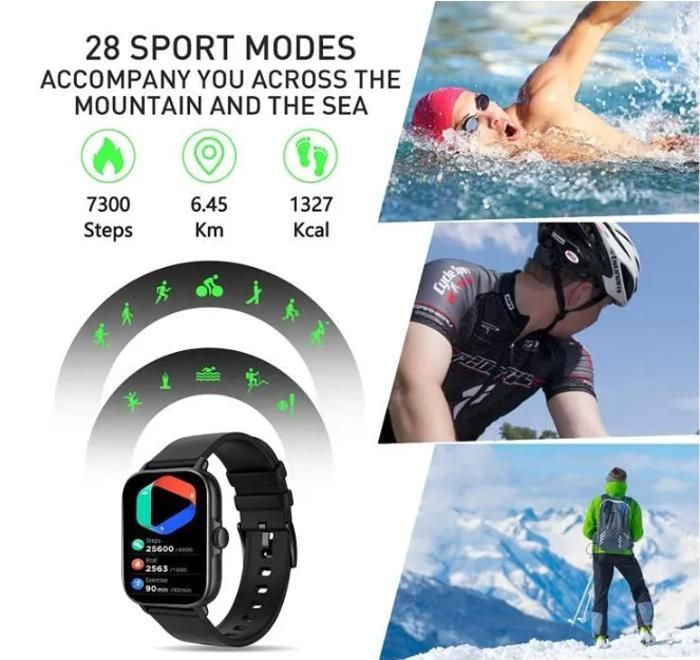 Montre Connectée Homme Femmes Intelligente Sport Etanche IP68 Smartwatch Fréquence Cardiaque pour iOS Android Téléphone, Noir