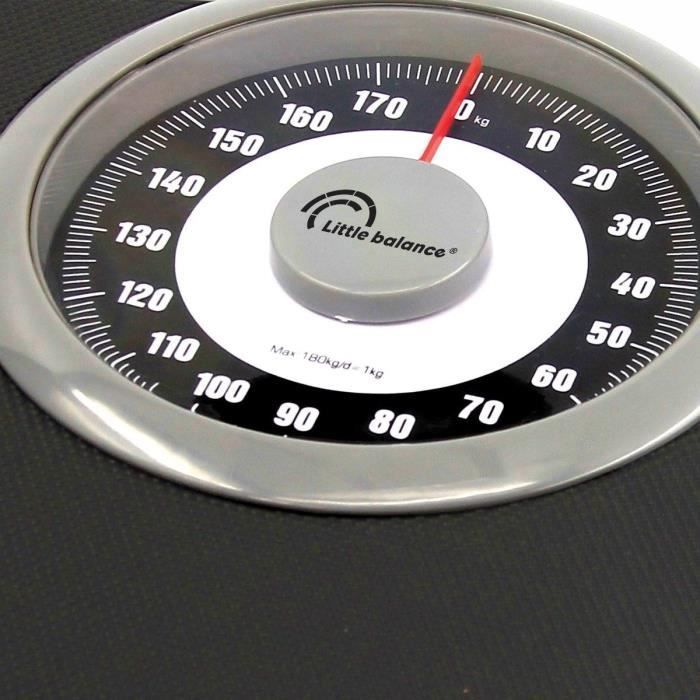 Balanza mecánica para baño LITTLE BALANCE 8400 Comfort 180, capacidad de 180 kg / 1 kg, pantalla grande, compacta, color negro y cromo.