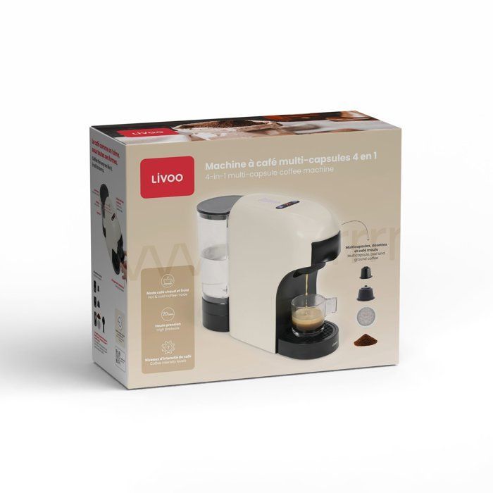 Machine à café multi-capsules 4-en-1 - LIVOO - DOD217C - 1400 W - 7 niveaux d'intensité du café - Crème