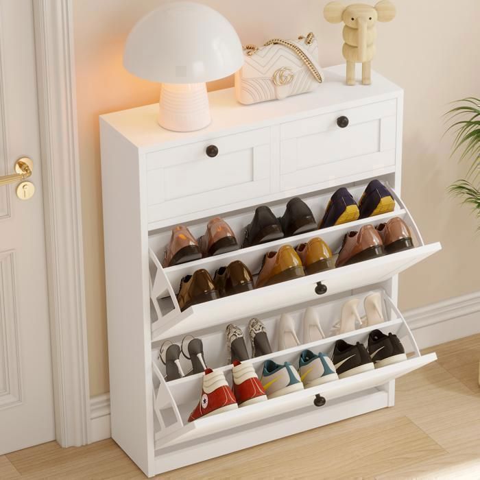 Zapatero - VOWNER - Mueble de almacenamiento de zapatos para recibidor, 80 x 100 x 24 cm - Blanco