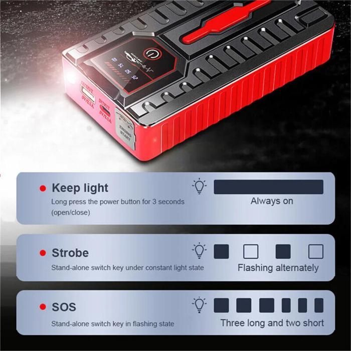 Avviatore di emergenza per batteria auto 5000A, caricabatterie portatile da 49800 mAh per auto a benzina da 6.0L o diesel da 4.0L, LED, SOS, impermeabile.