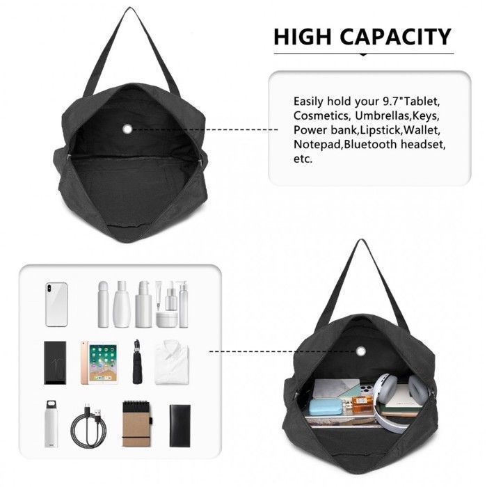 Bolsa de viaje plegable Kono, 45x32x14cm, bolsa deportiva plegable grande con múltiples bolsillos, impermeable y resistente al desgaste, color negro.