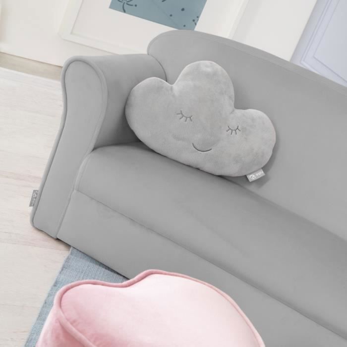 ROBA Mini Canapé Enfant en Velours Lil Sofa - Dossier Confortable avec Accoudoirs - Gris