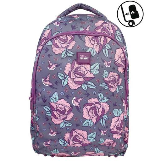  Mochila adaptálható milánói virágok rózsaszín Porta Ordenador
