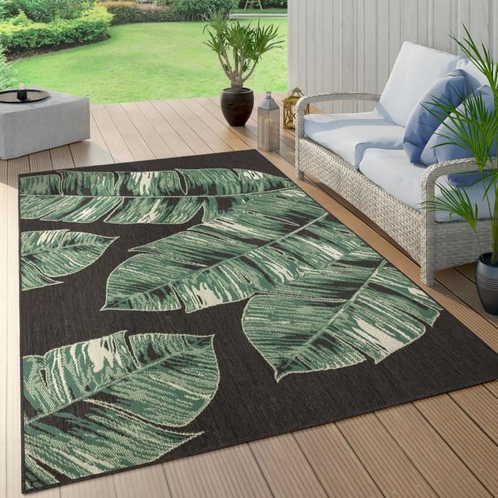 Alfombra de exterior Paco Home para patio, sala de estar, cocina, estampado floral, flores de la selva, verde, 60x100 cm