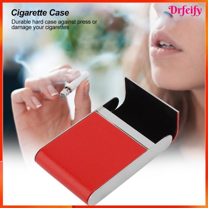 Estuche para cigarrillos Akozon para mujer, de acero inoxidable, con capacidad para 20 cigarrillos (negro). Unidad de almacenamiento negra y roja.
