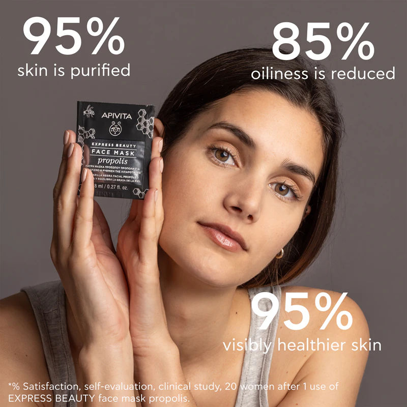 Apivita Express Beauty Zuiverend Gezichtsmasker met Propolis, zwart reinigingsmasker voor de vette huid