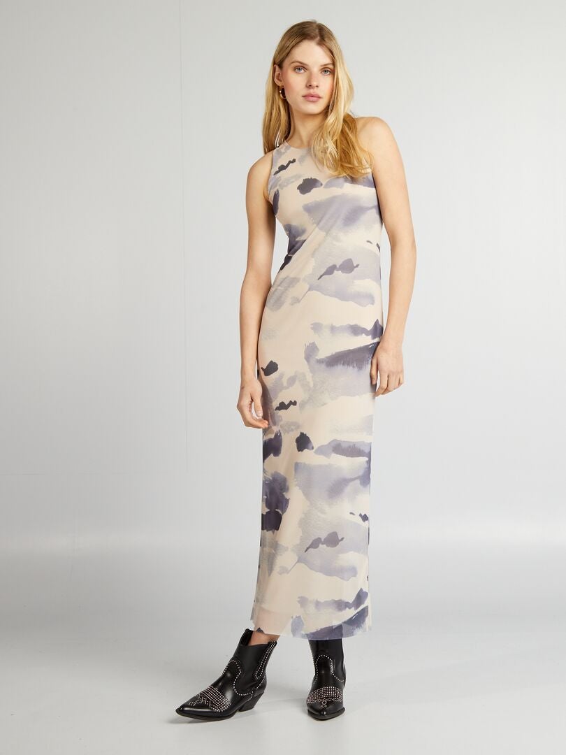 Vestido largo ajustado con estampado tie-dye - AZUL