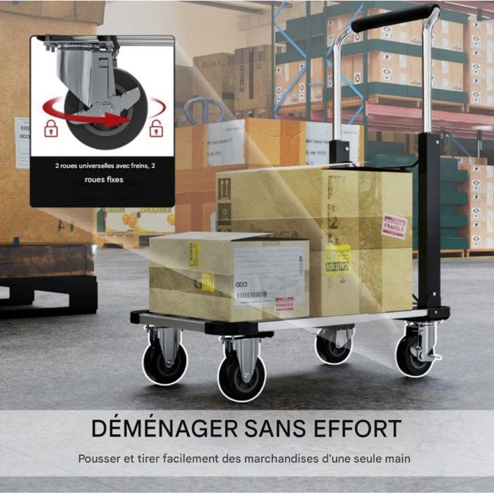 Carretilla plegable - LANGTU - Modelo estándar - Capacidad de carga de 150 kg - Plataforma extensible - Asa ajustable