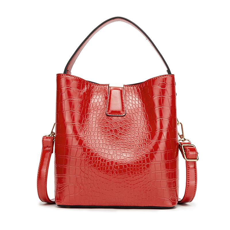 Tendance mode 2020 : Sac seau à motif crocodile pour femme, grande capacité, uni, simple, style messager.