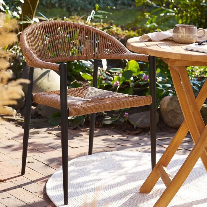 KORSI - Set of 2 Garden Dining Chairs in Black Aluminium and Imitation Rattan
