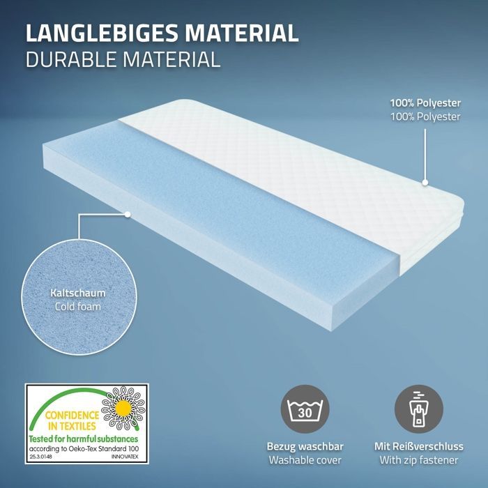 ML-Design Matelas Enfant 80x160x11 cm, en Mousse à Froid, Certifié Oeko Tex 100, avec Housse Amovible Lavable Fermeture Éclair,