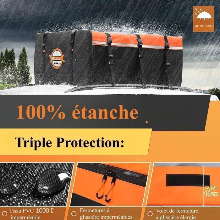 Bolsa de techo para coche Sailnovo - 425L - Cofre de techo plegable - Bolsa de techo impermeable, 1000DPVC, resistente a desgarros, duradera