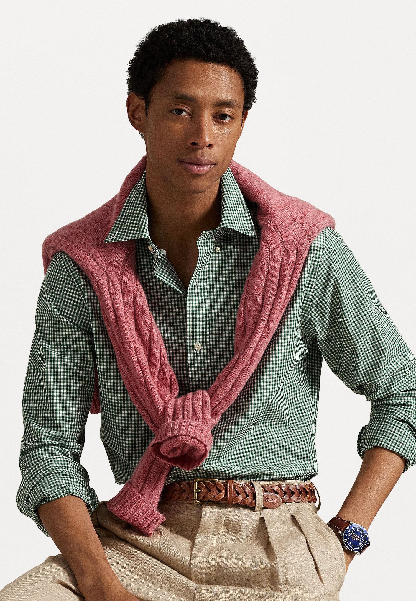 Polo Ralph Lauren CUSTOM FIT GINGHAM STRETCH POPLIN SHIRT - Shirt - new forest white