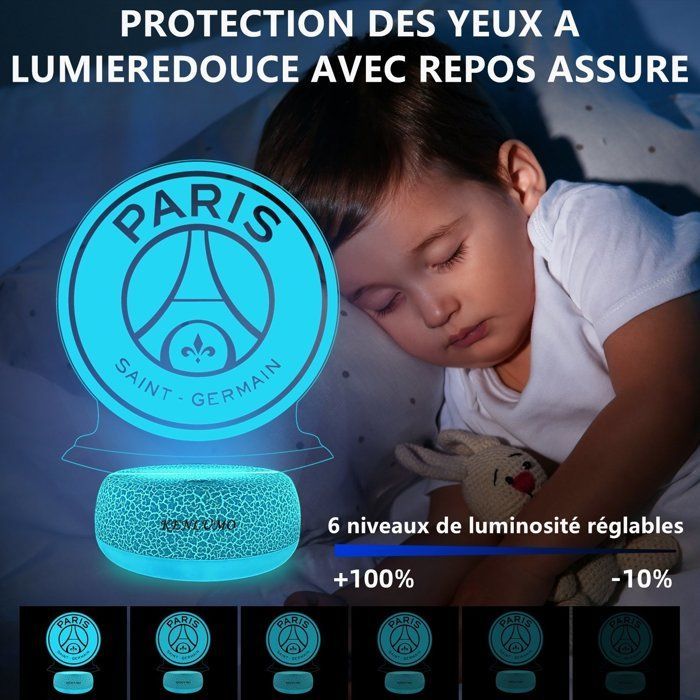 Lámpara de noche de fútbol KENLUMO Paris Saint-Germain, lámpara de mesilla de noche navideña para niños, regalo del PSG, lámpara con control remoto, cambia de color.