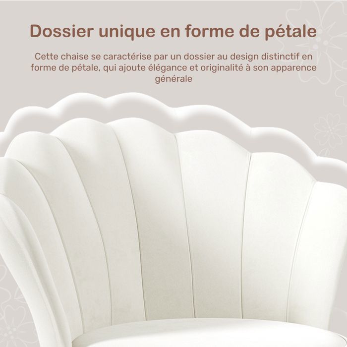 HAWTHYHOME Fauteuil de salon en velours, fauteuil moderne design, chaise coiffeuse rembourrée, pieds métal doré, Blanc