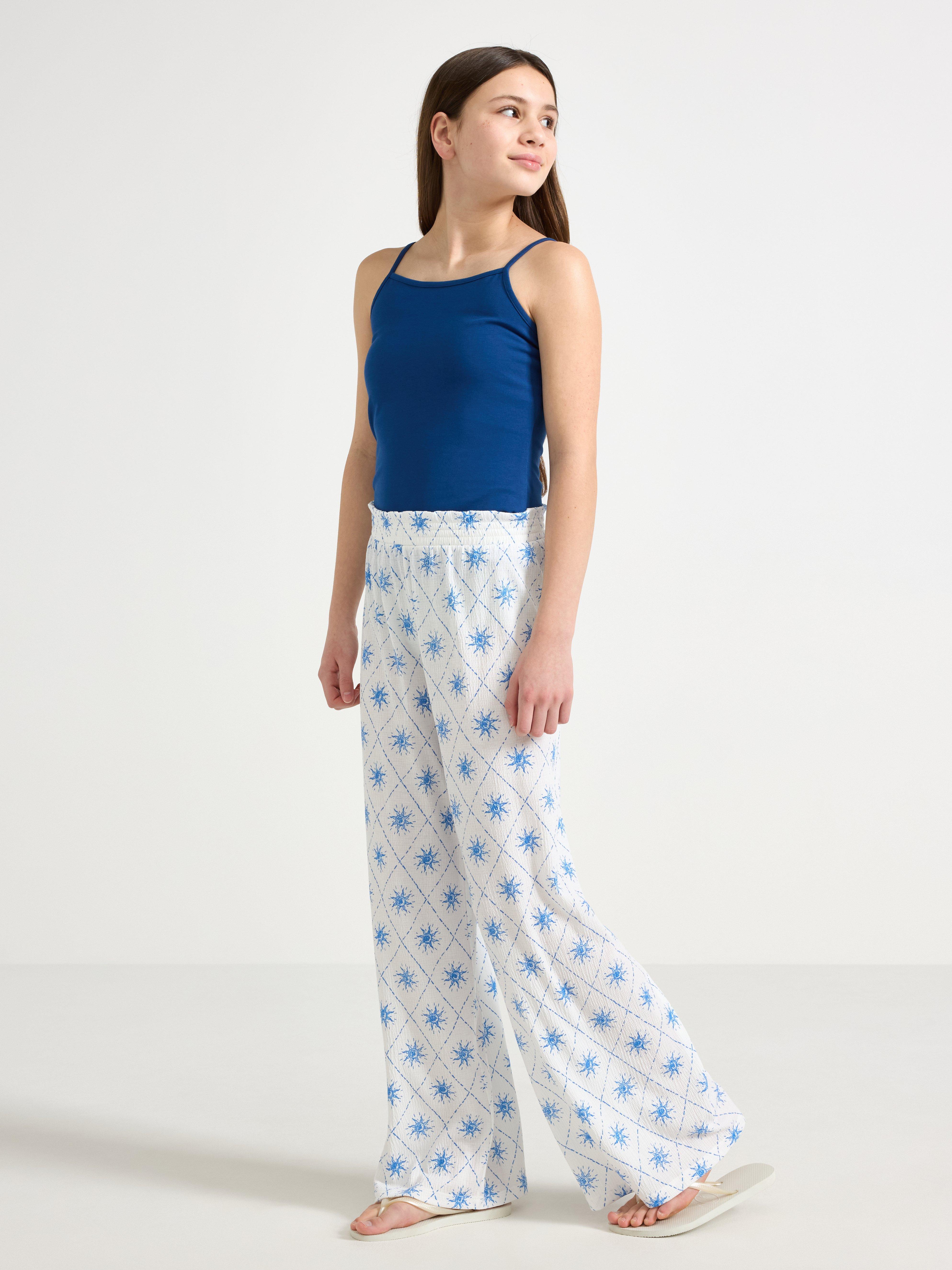 Pantalones de pierna ancha en punto color blanco roto