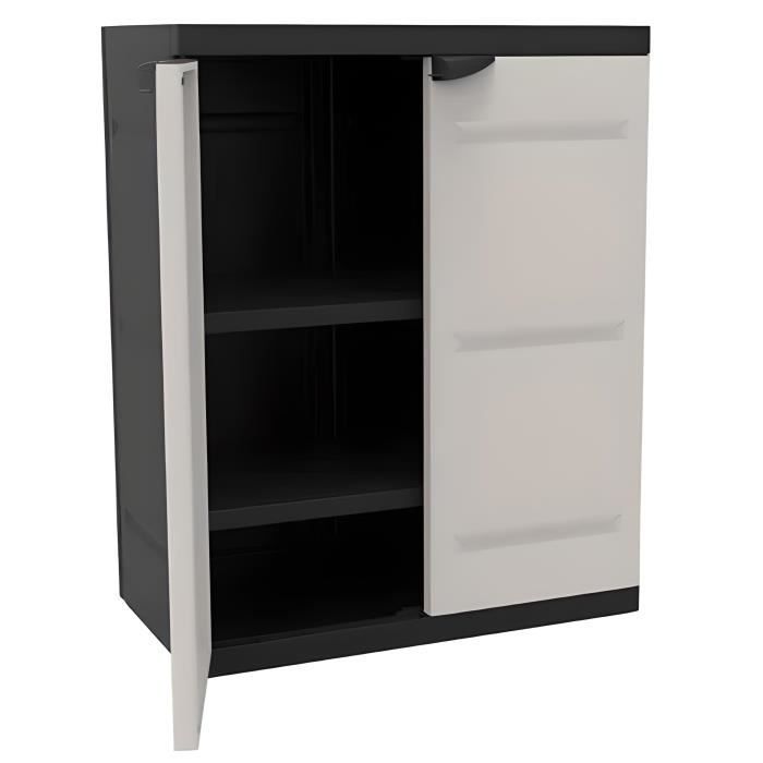 Mobile basso con 2 ante interne/esterne, colore nero e tortora - Lunghezza 70 x Profondità 44 x Altezza 88 cm