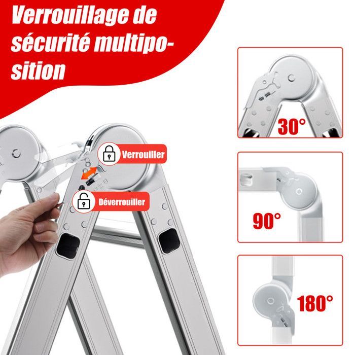 OUTIGO 7-in-1 Multifunctional Folding Ladder, Suitable for Home Use, 20 Steps, Total Length 5.7 Meters