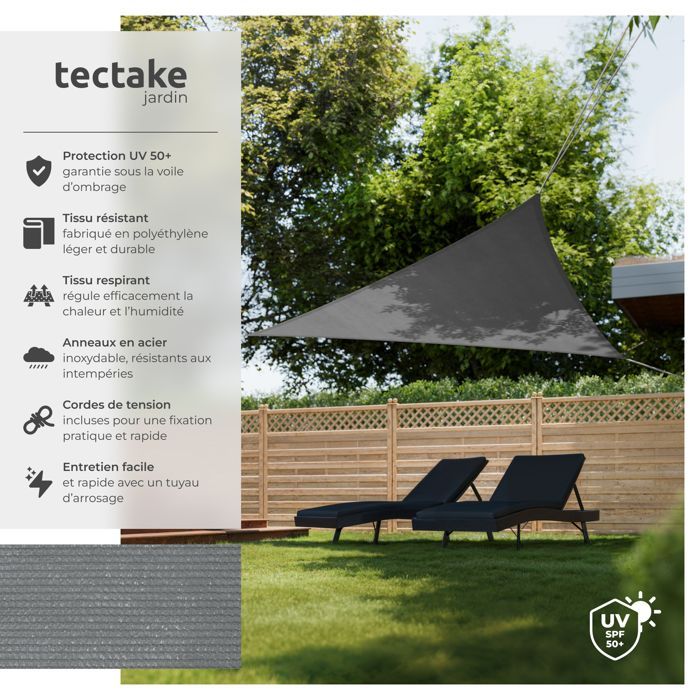 TECTAKE Shade Sail - Triangular polyethylene shade sail 4 x 4 x 4 m - Grey