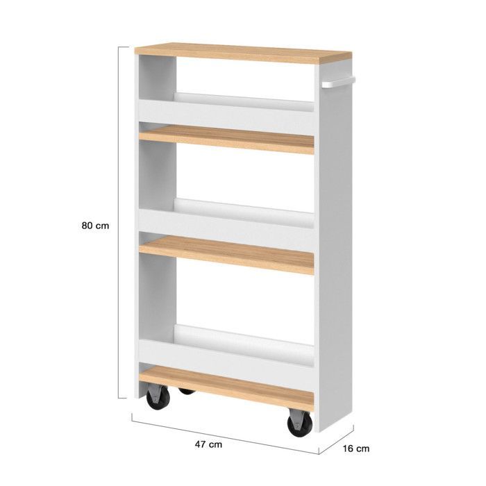 IDMARKET HAGA Space-Saving Kitchen Trolley, White and Beech Effect, Multi-Tier Storage Cart
