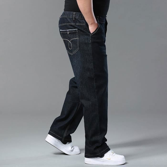 Men's Plus Size Elasticated Loose Fit Straight Leg Jeans - INSFITY - Sooty