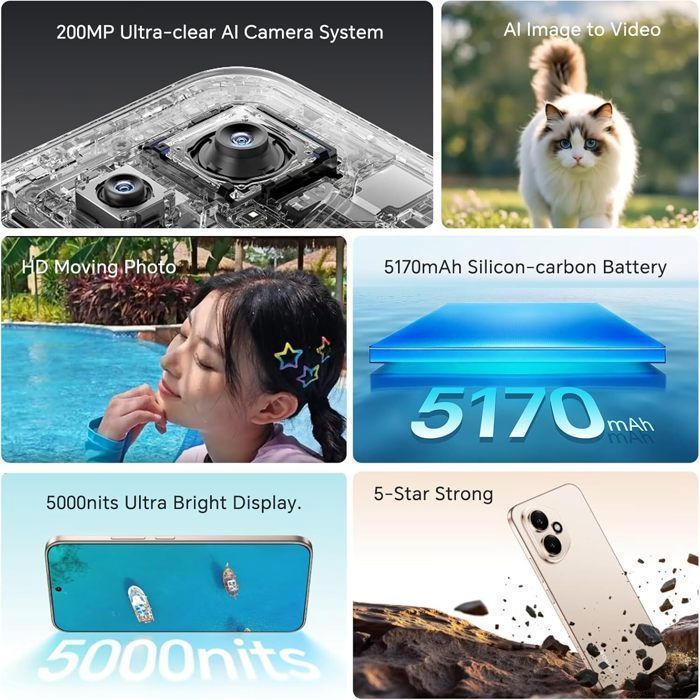 Smartphone Honor 400 5G 8/512Go Double Nano SIM AI Caméra 200MP Ultra HD-Noir