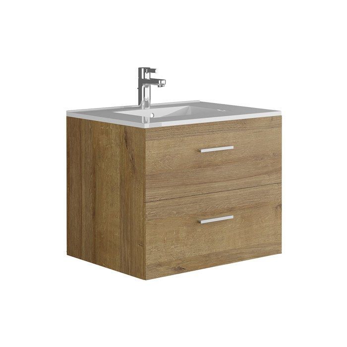 Wandhängender Waschtisch mit einem Waschbecken und Ablagefach – Helle Naturfarbe – 60 cm – KAYLA