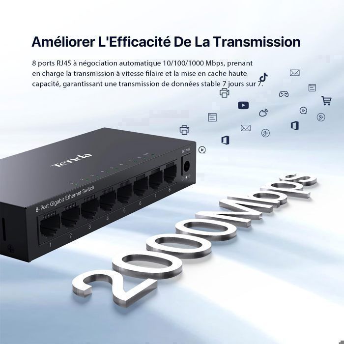 Tenda TEG1008M - Switch Ethernet Gigabit a 8 porte 10/100/1000 Mbps - Switch RJ45 - IGMP Snooping - QoS - Plug-and-Play