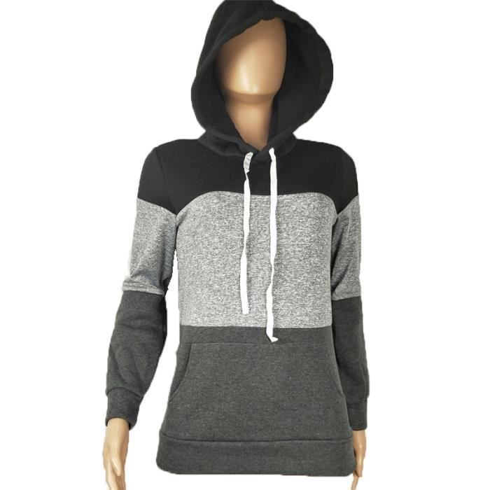 Sudadera con capucha para mujer LEOCLOTHO - Diseño con detalles en contraste - Manga larga - Poliéster - Negro