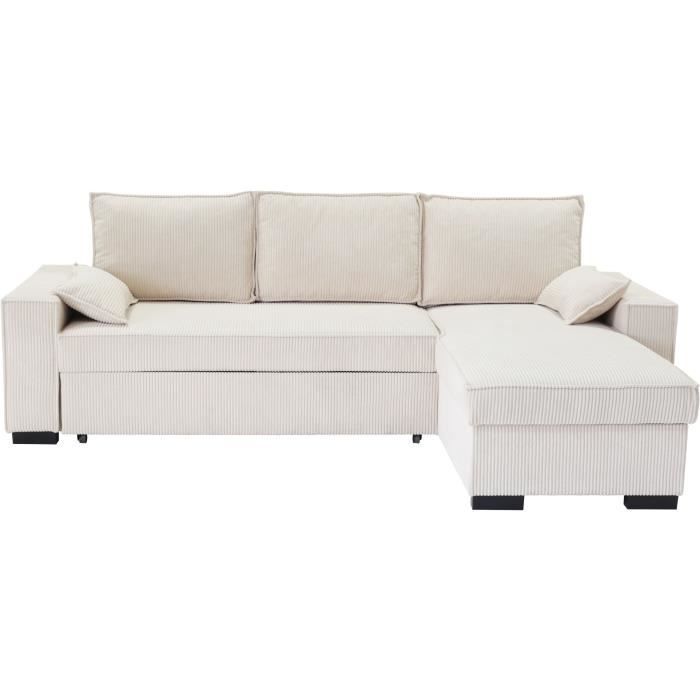 MARLON reversible corner sofa bed in beige - Chaise longue with storage - Corduroy W 240 x D 143 x H 85cm