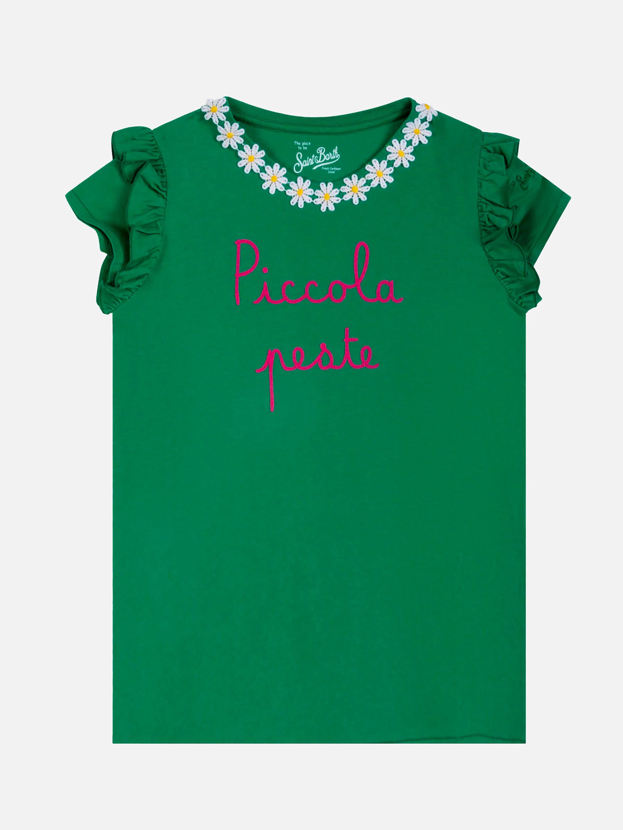 Katoenen T-shirt voor meisjes met ruches en borduurwerk.