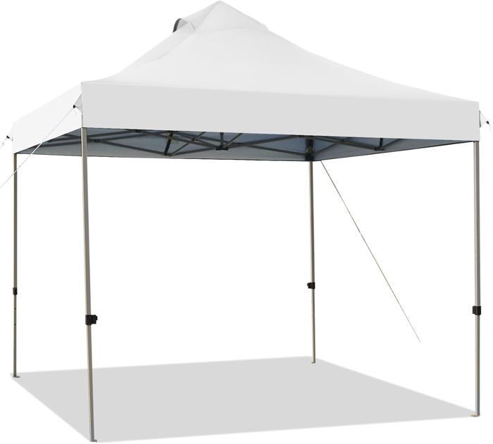 Cenador plegable para fiestas GOPLUS de 3x3 m, cenador de jardín desplegable, patas ajustables de 305/320/335 cm, con bolsa con ruedas, color blanco.
