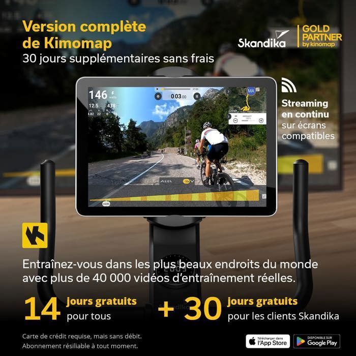 Vélo d'appartement connecté - Skandika Cykling P12-H - Inertie 12 kg - Max. 120 kg