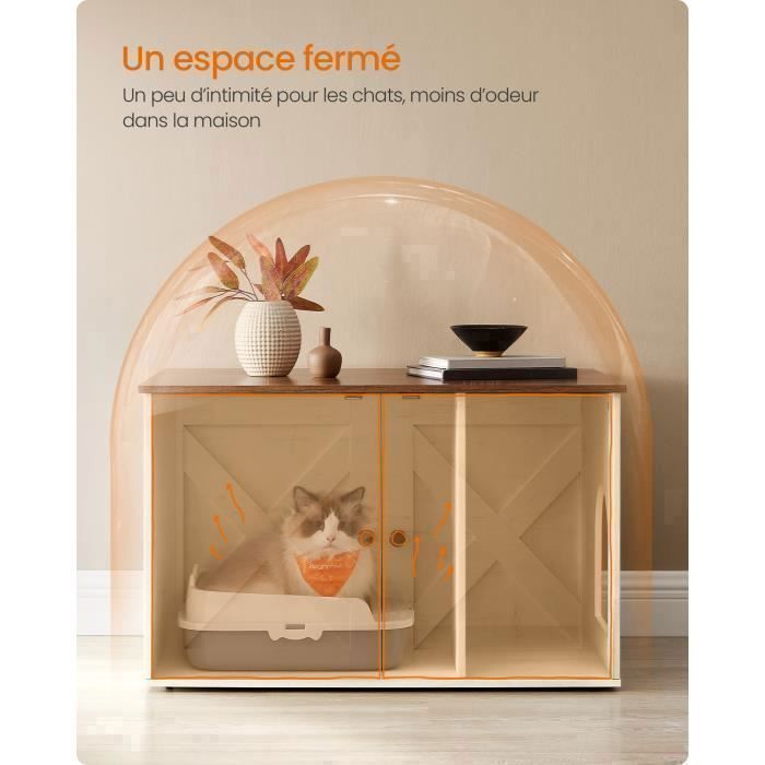 Cat Litter Box, Charcoal Filter, Removable Divider, 80 x 53 x 50 cm, Brown and White