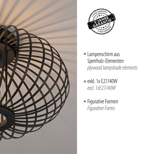 Ceiling light RACOON E27, Ø 40 cm, black