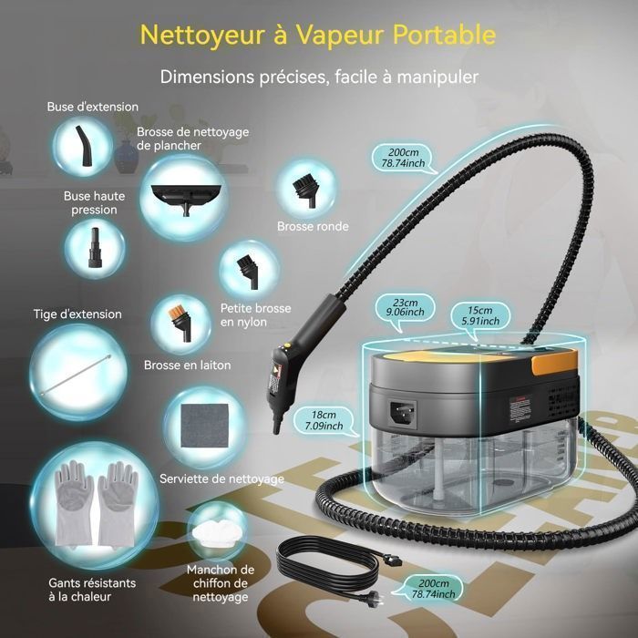 Nettoyeur Vapeur à Main Portable, Nettoyeur Vapeur 1600ml 2500W pour Cuisine/Salle de Bain/Maison; La poignée nécessite des piles