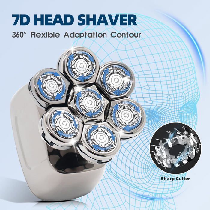 Electric Shaver for Beard and Bald Heads, 5-in-1 Men's Hair Clipper Kit, Waterproof with 7 Rotating Heads, Shaver for Shaving Heads [YR52]