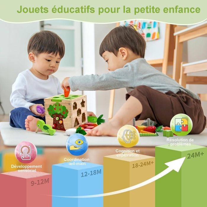 Cubo de actividades 5 en 1 para bebés: juguetes de actividad y desarrollo, 49 piezas. Juguete para niñas de 18 meses en adelante. Regalo Montessori para niñas y niños de 1 año.