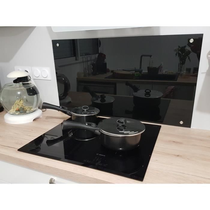 BC-elec - AKG06-7055 Protector antisalpicaduras de cocina de vidrio negro brillante de 70x55cm, vidrio de seguridad templado de 6 mm, protector antisalpicaduras para campana extractora