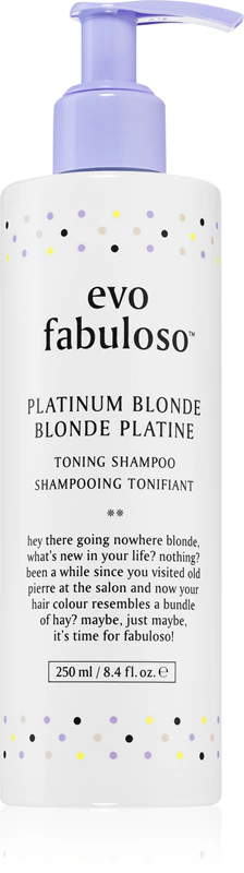 Shampoo matizante EVO Fabuloso, tonalizante roxo que neutraliza tons amarelados.
