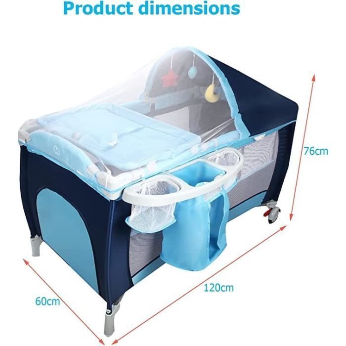 LIFEZEAL Lit Parapluie Bébé Pliant avec Matelas,Roulettes,Table à Langer,Sac de Rangement Moustiquaire 0-36 Mois Charge 15 KG Bleu