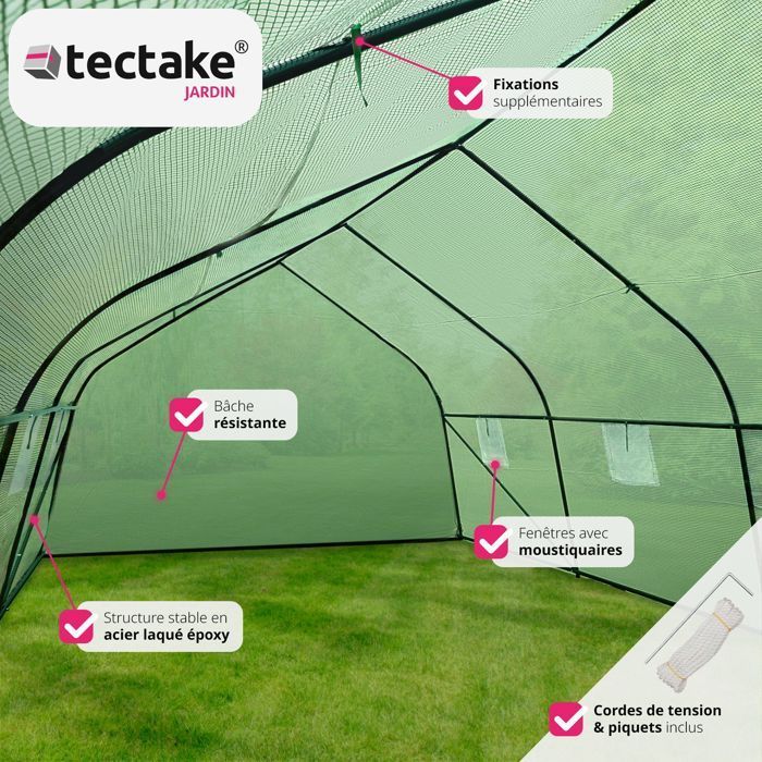 Serre de jardin - TECTAKE - Serre tunnel 27 m³ avec 8 fenêtres bâche résistante au gel et aux UVs 600 x 300 x 205 cm
