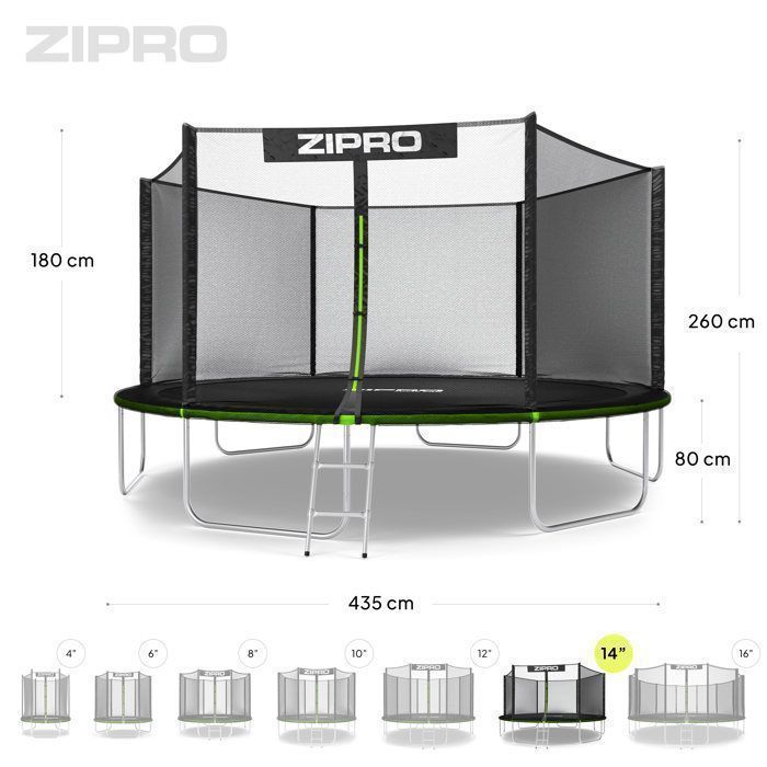 Zipro Jump Pro garden trampoline with safety net, shoe net and ladder, 14FT (435 cm)