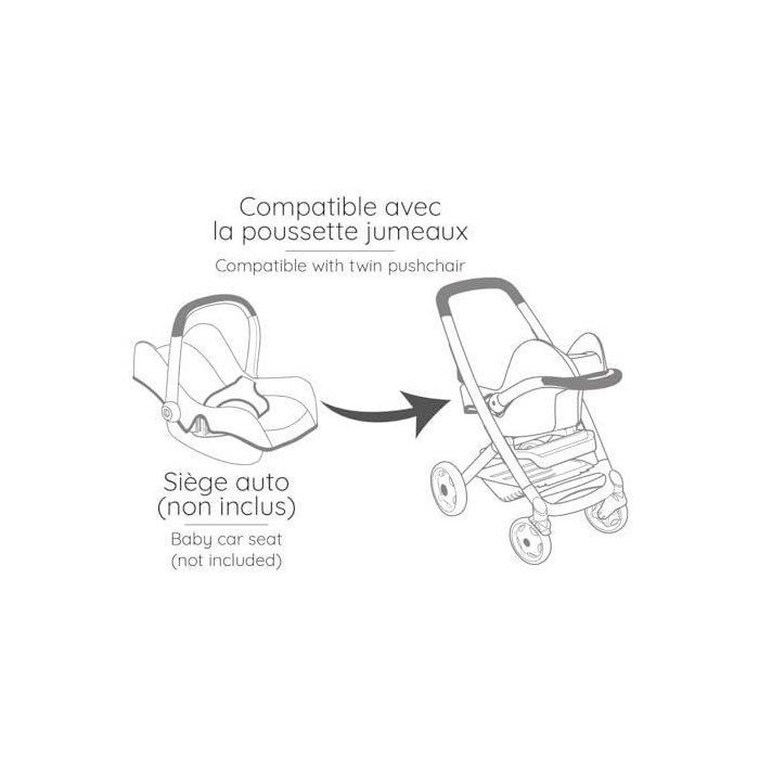 SMOBY - Maxi cosi - Poussette Jumeaux beige  - Pour poupon - Dès 3 ans