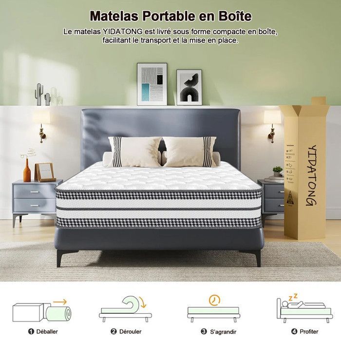 Colchón para adultos y niños de 90x200 cm - Espuma viscoelástica híbrida - Firmeza Comfort H3 - 7 zonas ergonómicas - Hipoalergénico - 26 mm de grosor