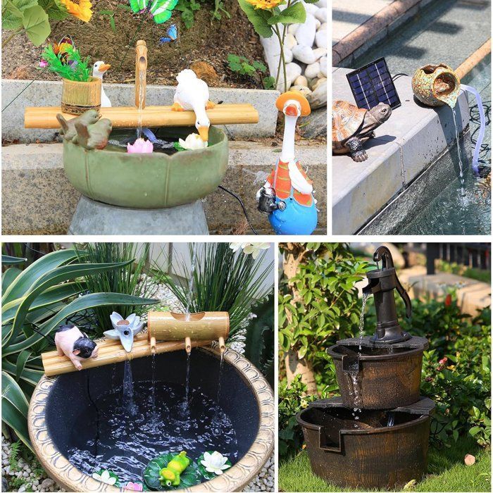 Solar fountain for pond, solar pump - Improved DIY fountain kit with 6 nozzles, 3m power cable